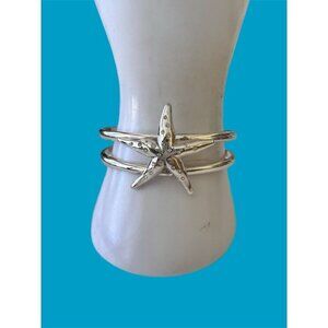 BRIGHTON “Cape Star” Starfish Bracelet Hinged Bangle SILVER Metal Sand Sea Life